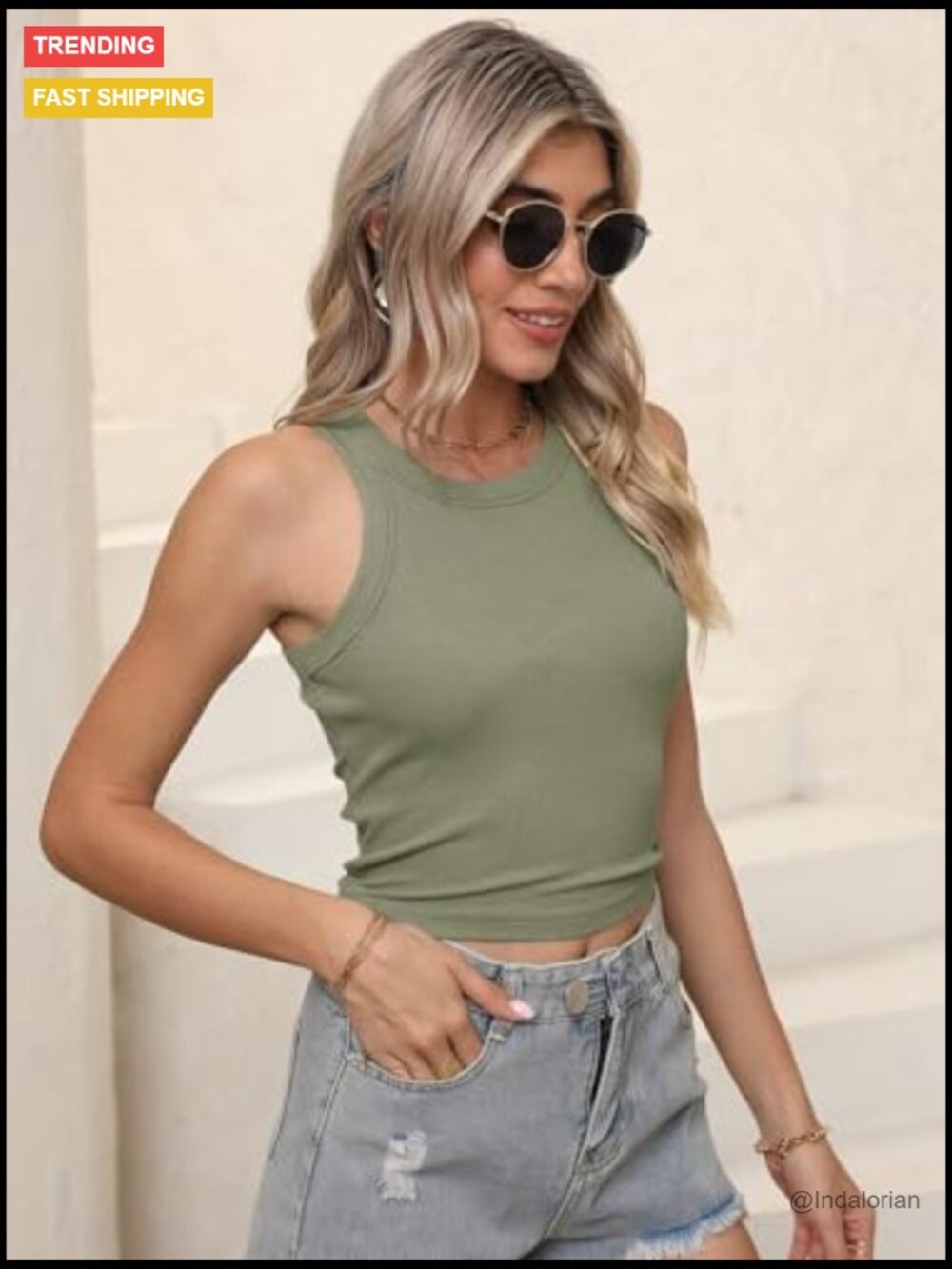 Ribbed Racerback Tank Top Sleeveless Crewneck Slim Fit Tunic Tops - Picture 3 of 7